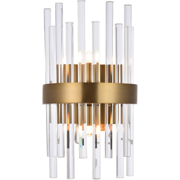 Elegant Lighting Dallas 2 Light Gold & Clear Wall Sconce Clear Royal Cut Crystal 3000W8G
